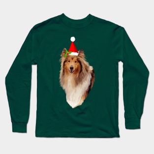 Christmas Holly Santa Collie Long Sleeve T-Shirt